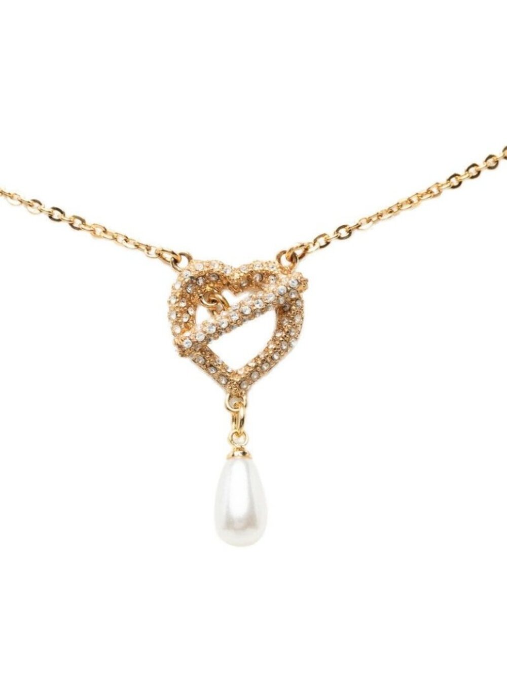 Dior Heart T Bar Teardrop Motif Chain Pendant Gold White Plated